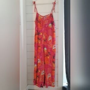 Pink Wide Leg Jumpsuit with Tie Straps